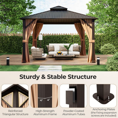 10 x 10 Feet Double-Roof Patio Hardtop Gazebo (Black)