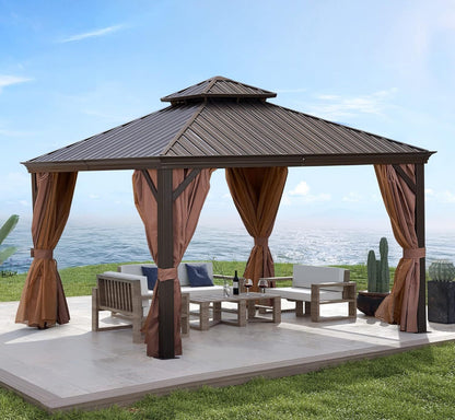 10x12 ft  Aluminium Patio Hardtop Gazebo with Curtain And Net