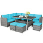 7 Pieces Outdoor Wicker Sectional Sofa Set with Dining Table