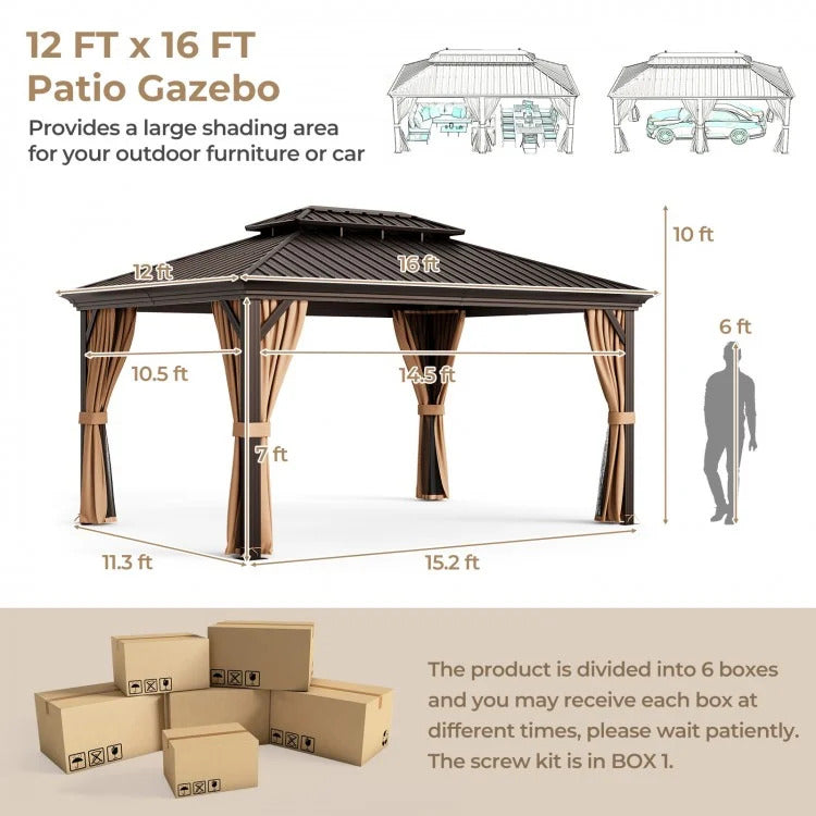12' x 16' Double-Roof Hardtop Gazebo with Galvanized Steel Roof