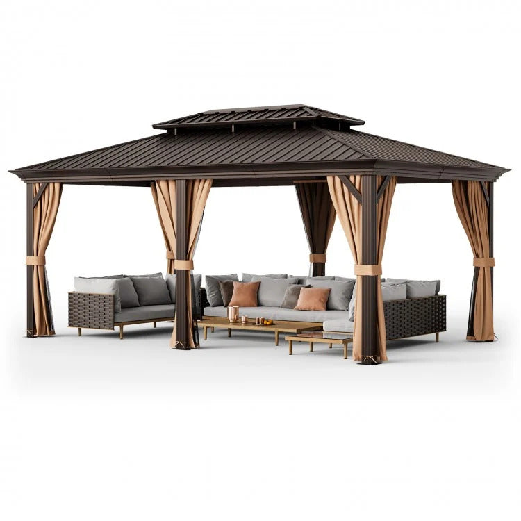 12' x 20' Double-Roof Hardtop Gazebo with Galvanized Steel Roof