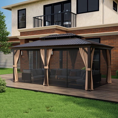 12' x 20' Double-Roof Hardtop Gazebo with Galvanized Steel Roof