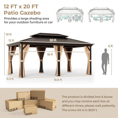 12' x 20' Double-Roof Hardtop Gazebo with Galvanized Steel Roof