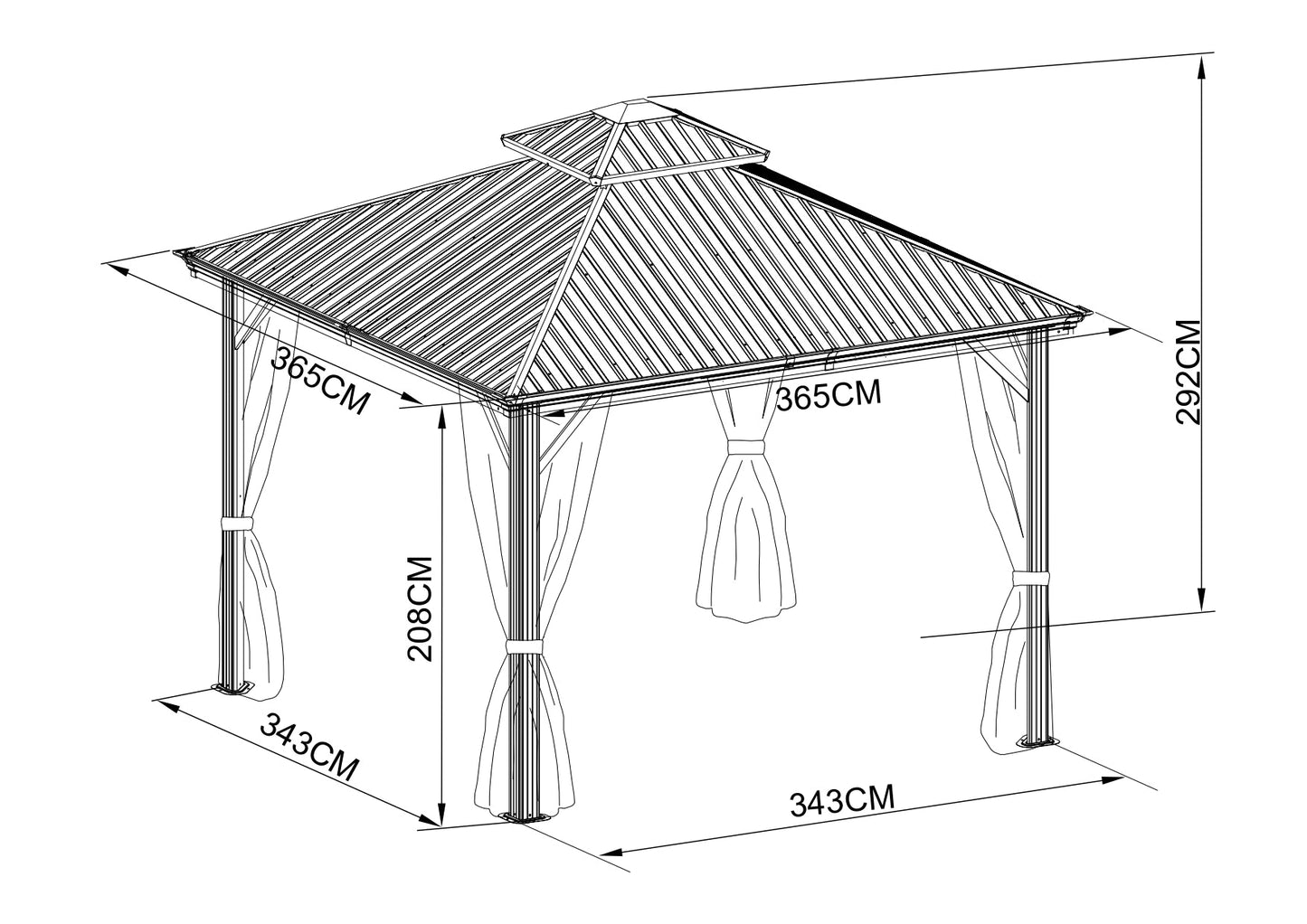 12x12 ft Aluminium Patio Gazebo with Curtain And Net