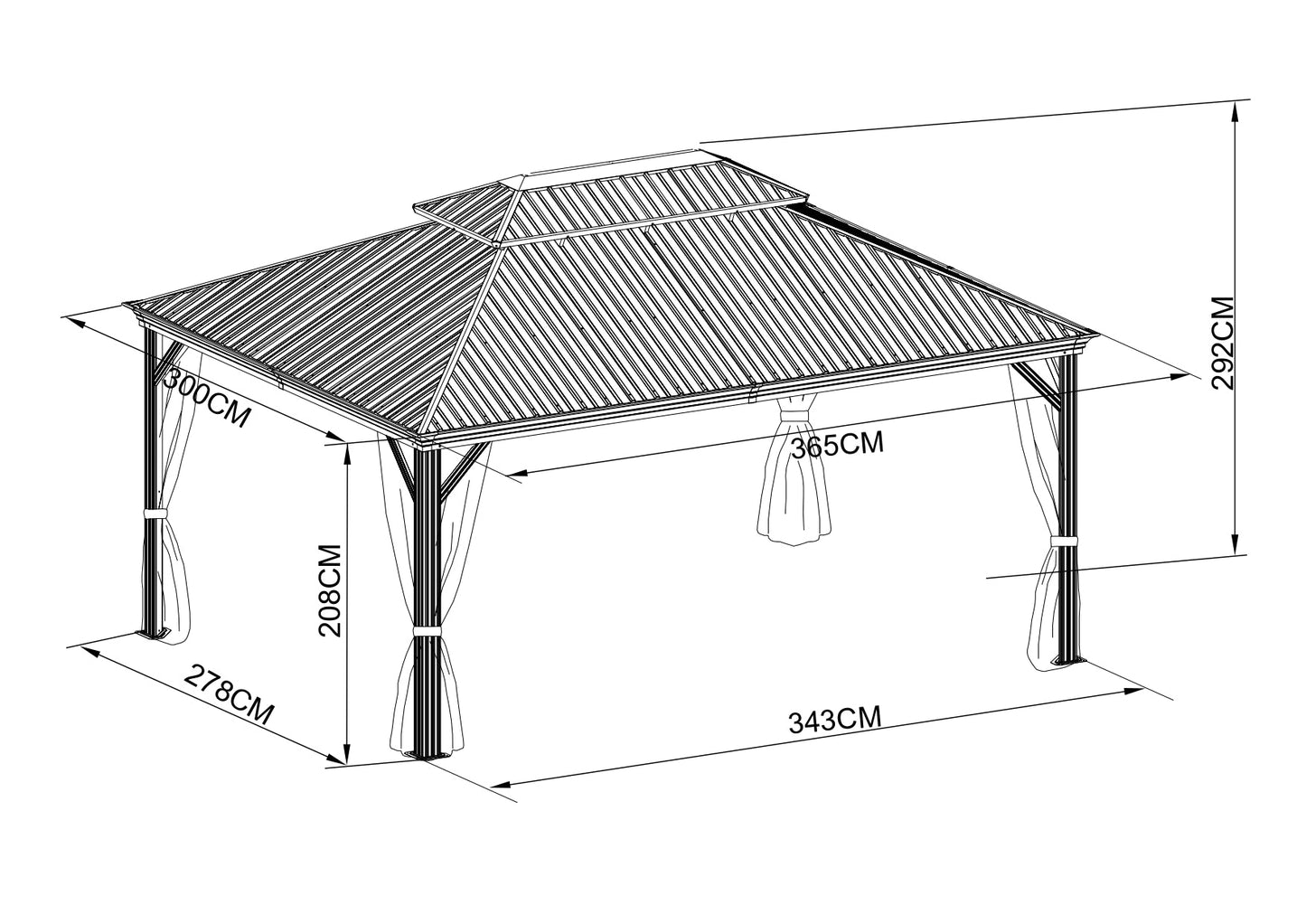 10x12 ft Aluminium Patio Hardtop Gazebo with Curtain And Net