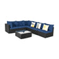 7 Pieces Sectional Wicker Furniture Sofa Set with Tempered Glass Top Coffee Table