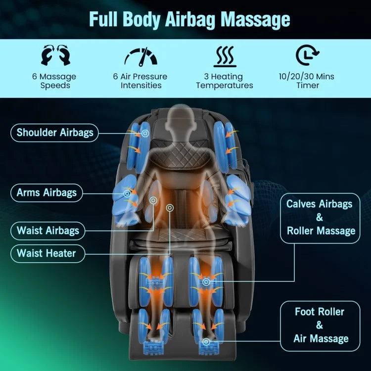 W437WL 4D Full Body Zero Gravity Massage Recliner with Airbags Heater and Foot Rollers