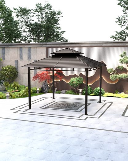 12x12 Feet Patio Hardtop Gazebo with Galvanized Steel Roof