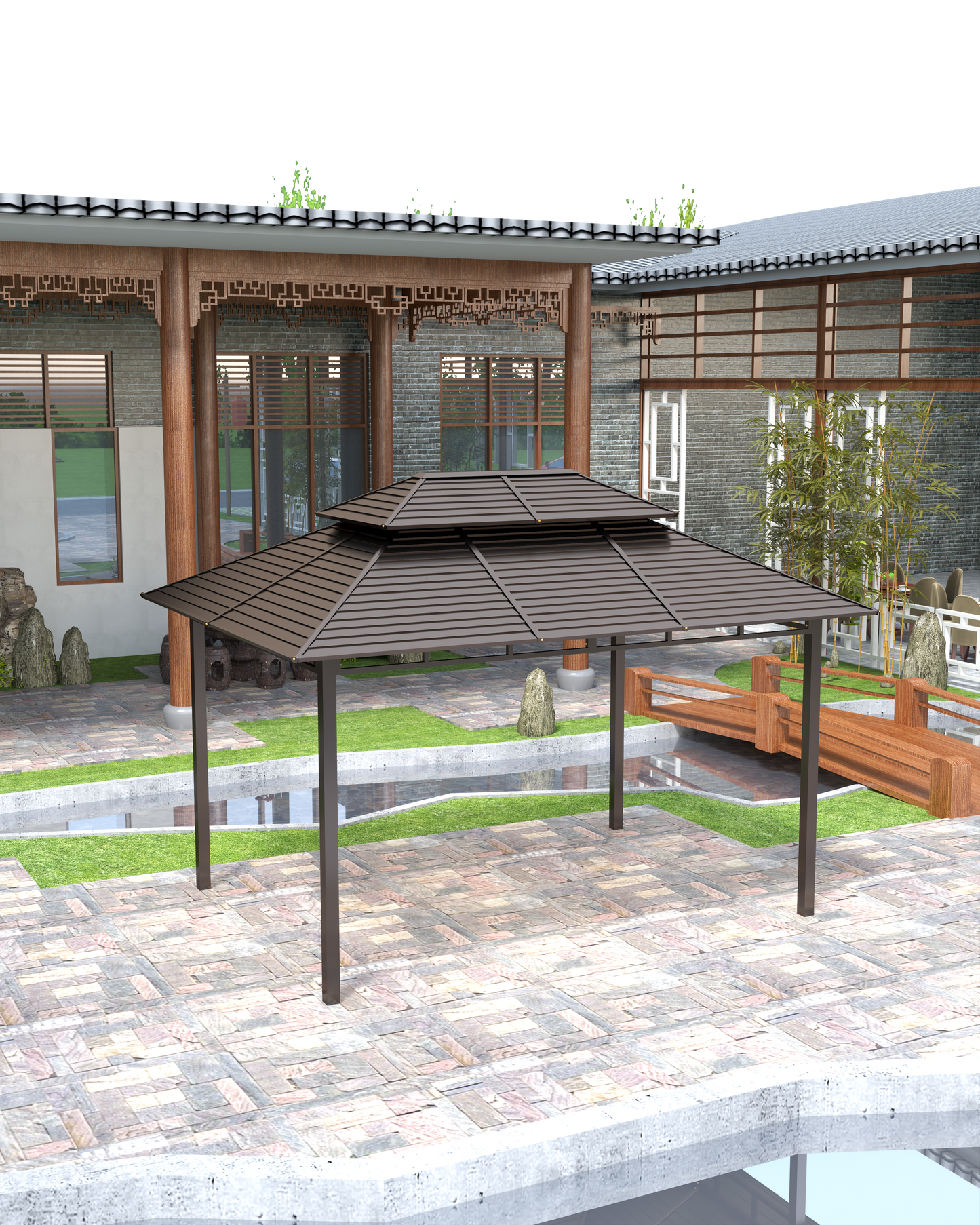 10x13 Feet Patio Hardtop Gazebo with Galvanized Steel Roof