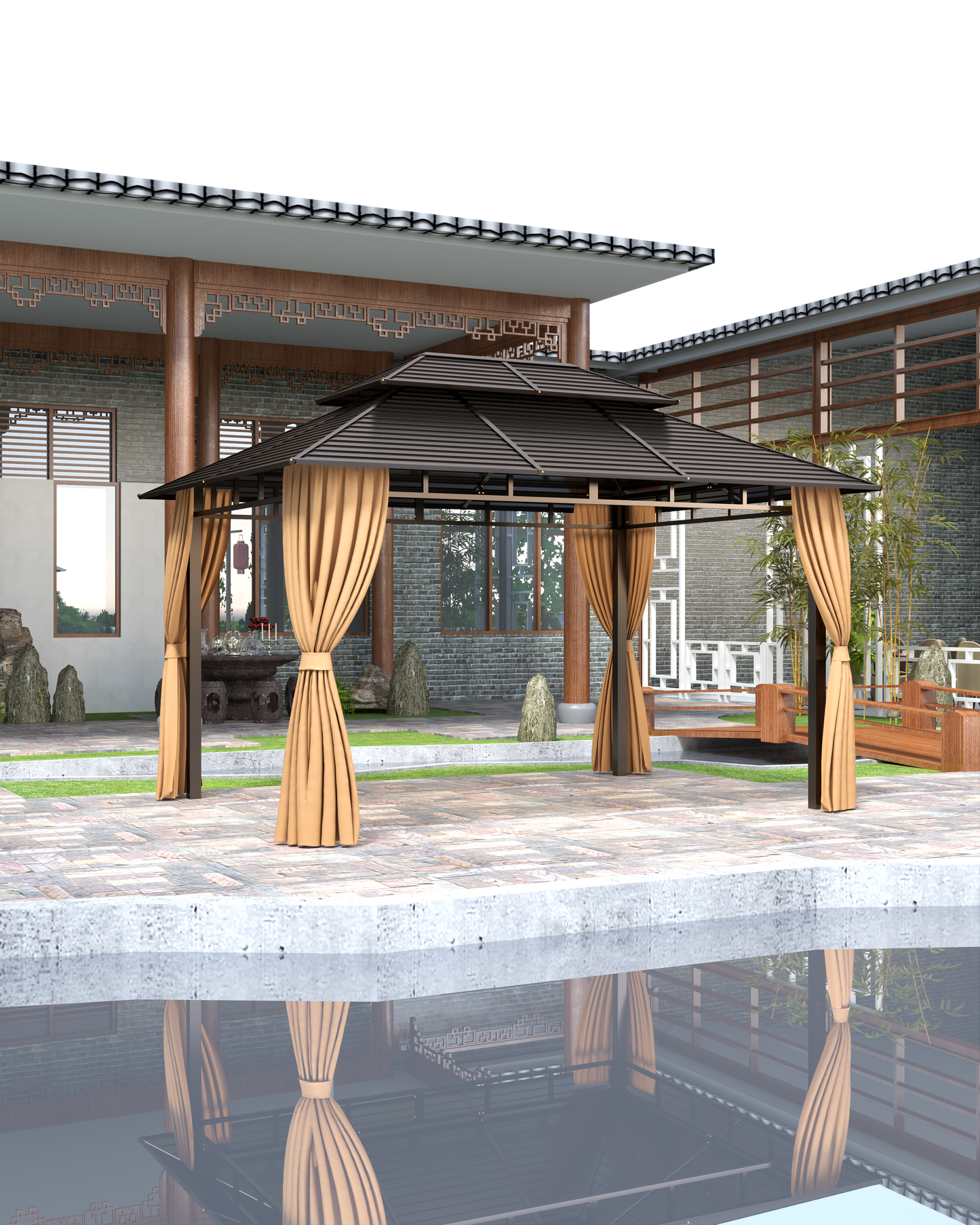 10x13 Feet Patio Hardtop Gazebo with Galvanized Steel Roof