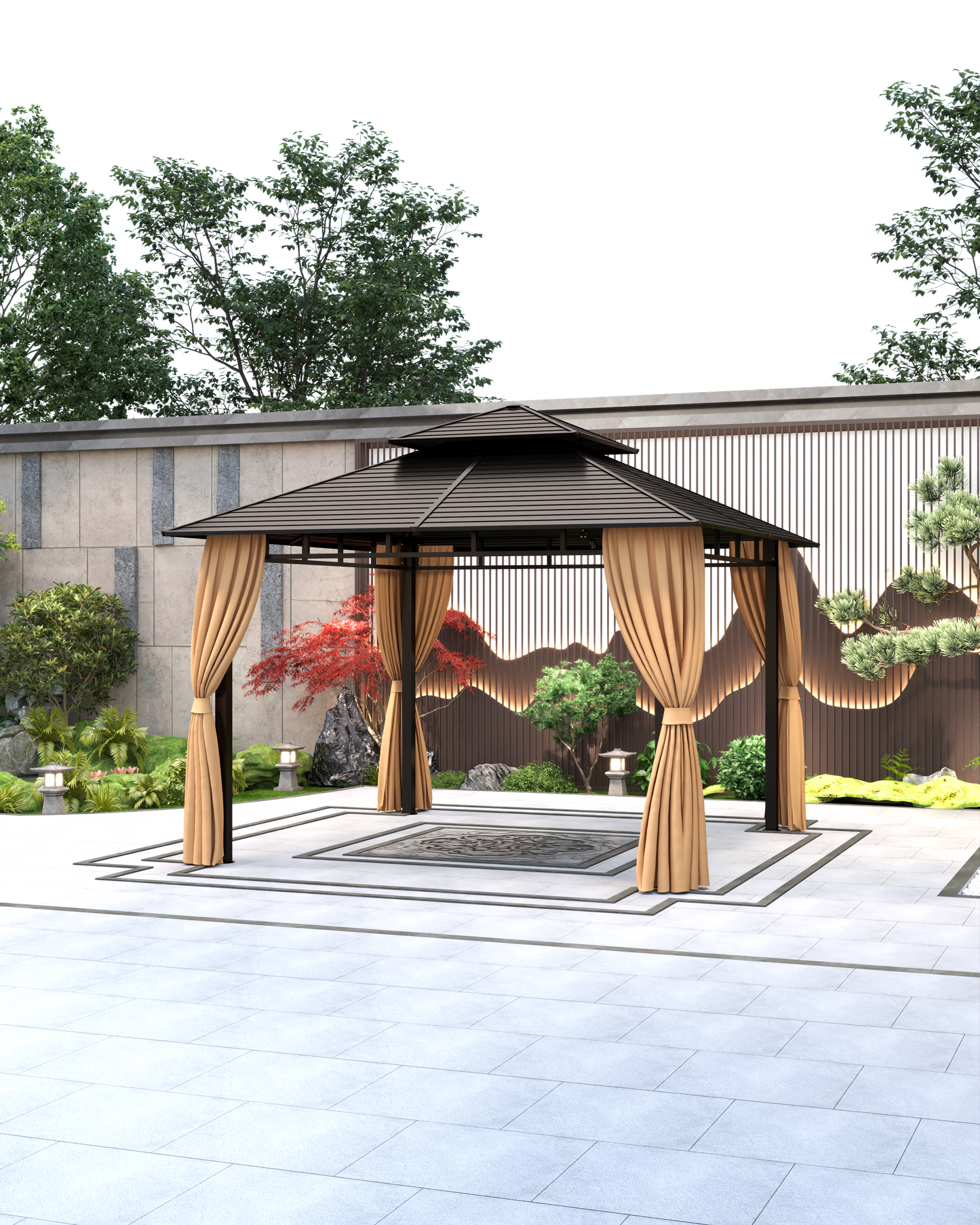 12x12 Feet Patio Hardtop Gazebo with Galvanized Steel Roof