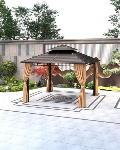 12x12 Feet Patio Hardtop Gazebo with Galvanized Steel Roof