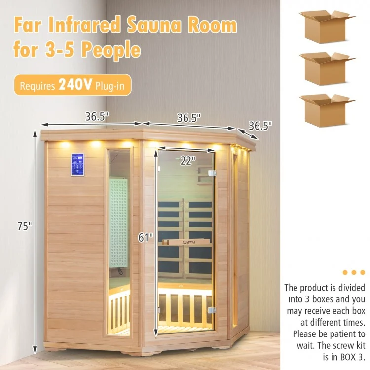 3-5 People Corner Far Infrared Premium Wooden Sauna for Home